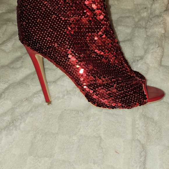 Red Sequin Women's Thigh High Boots - Picture 5 of 9